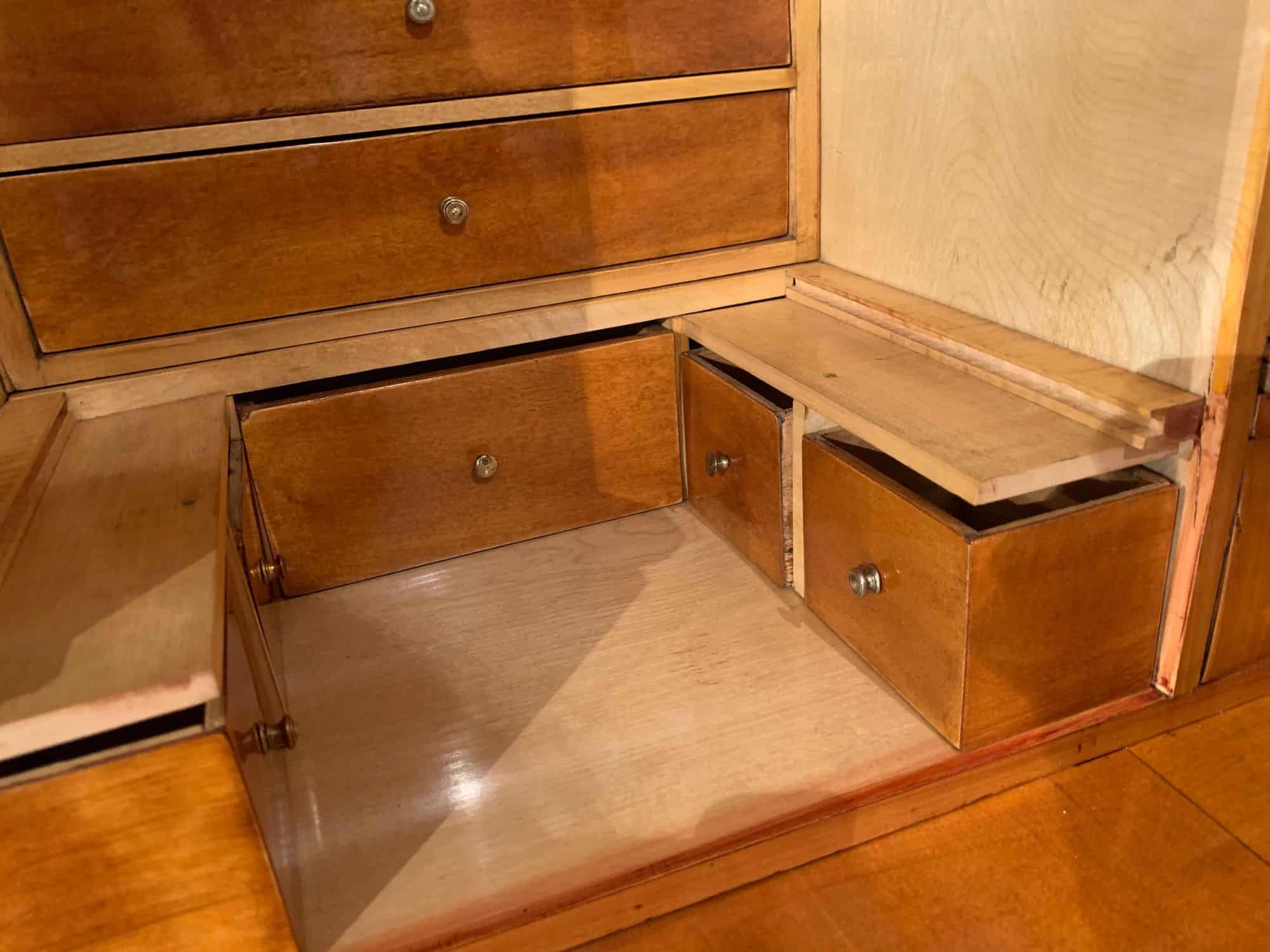 Neoclassical Biedermeier Secretary Desk - Inner Compartment and Drawers Close-Up - Styylish