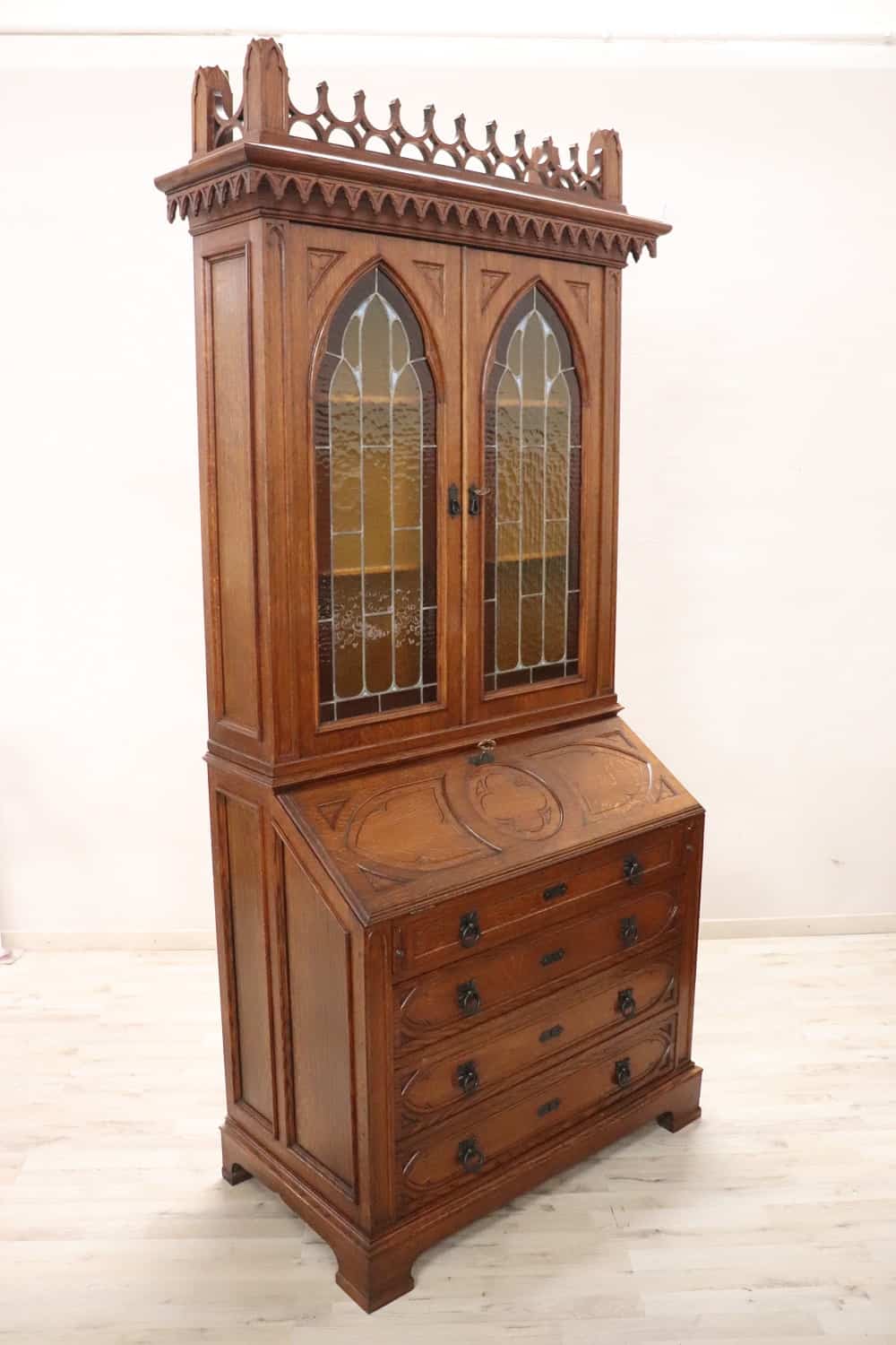 Gothic Style Solid Oak Cabinet - Side Profile - Styylish