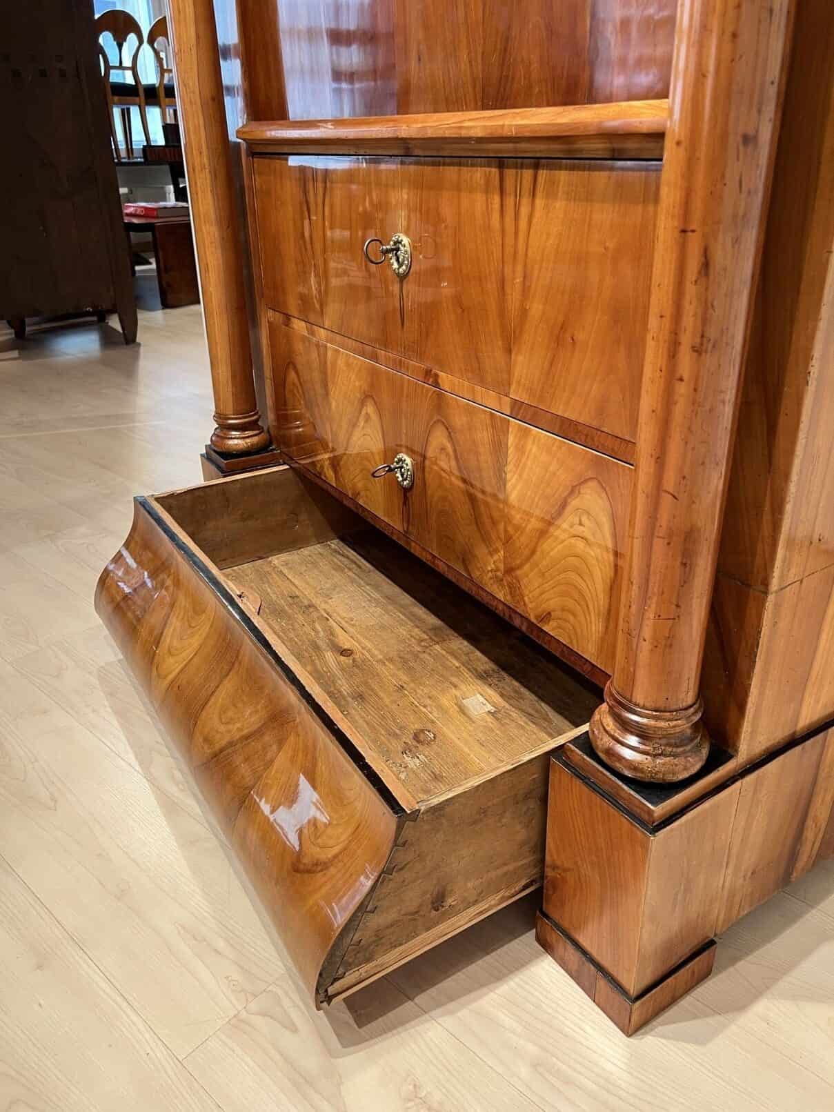 Biedermeier Secretaire, Cherry Veneer, Inlays, Brass, South Germany circa 1830 - Image 13