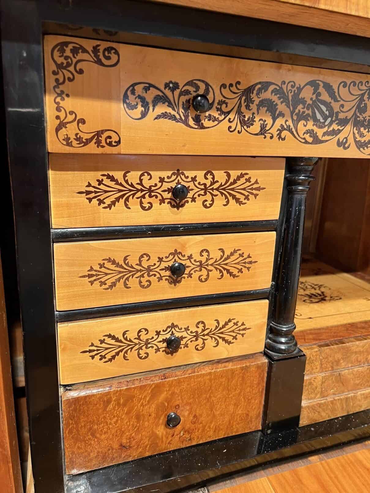 Biedermeier Secretaire, Cherry Veneer, Inlays, Brass, South Germany circa 1830 - Image 16