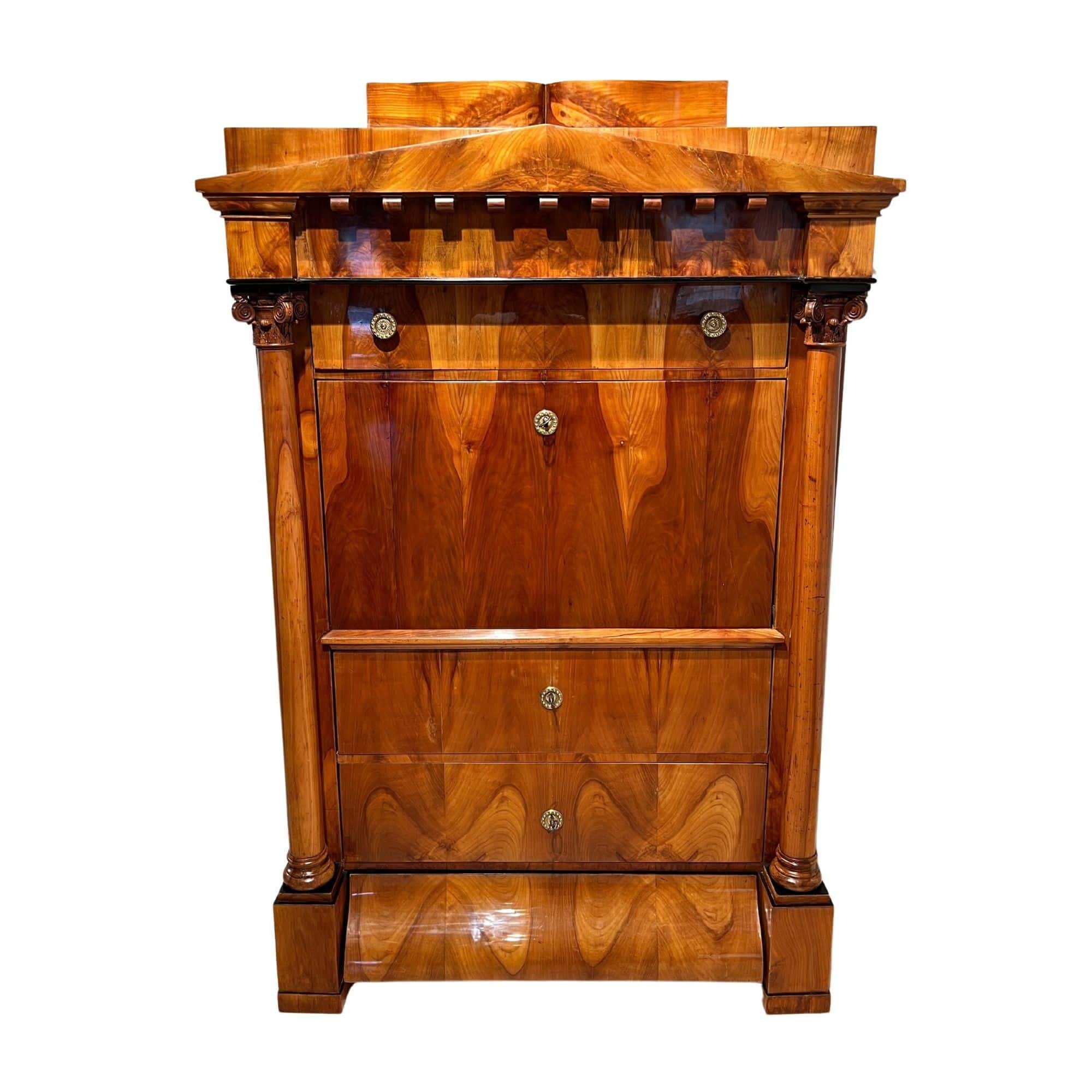 Biedermeier Secretaire, Cherry Veneer, Inlays, Brass, South Germany circa 1830 - Image 3