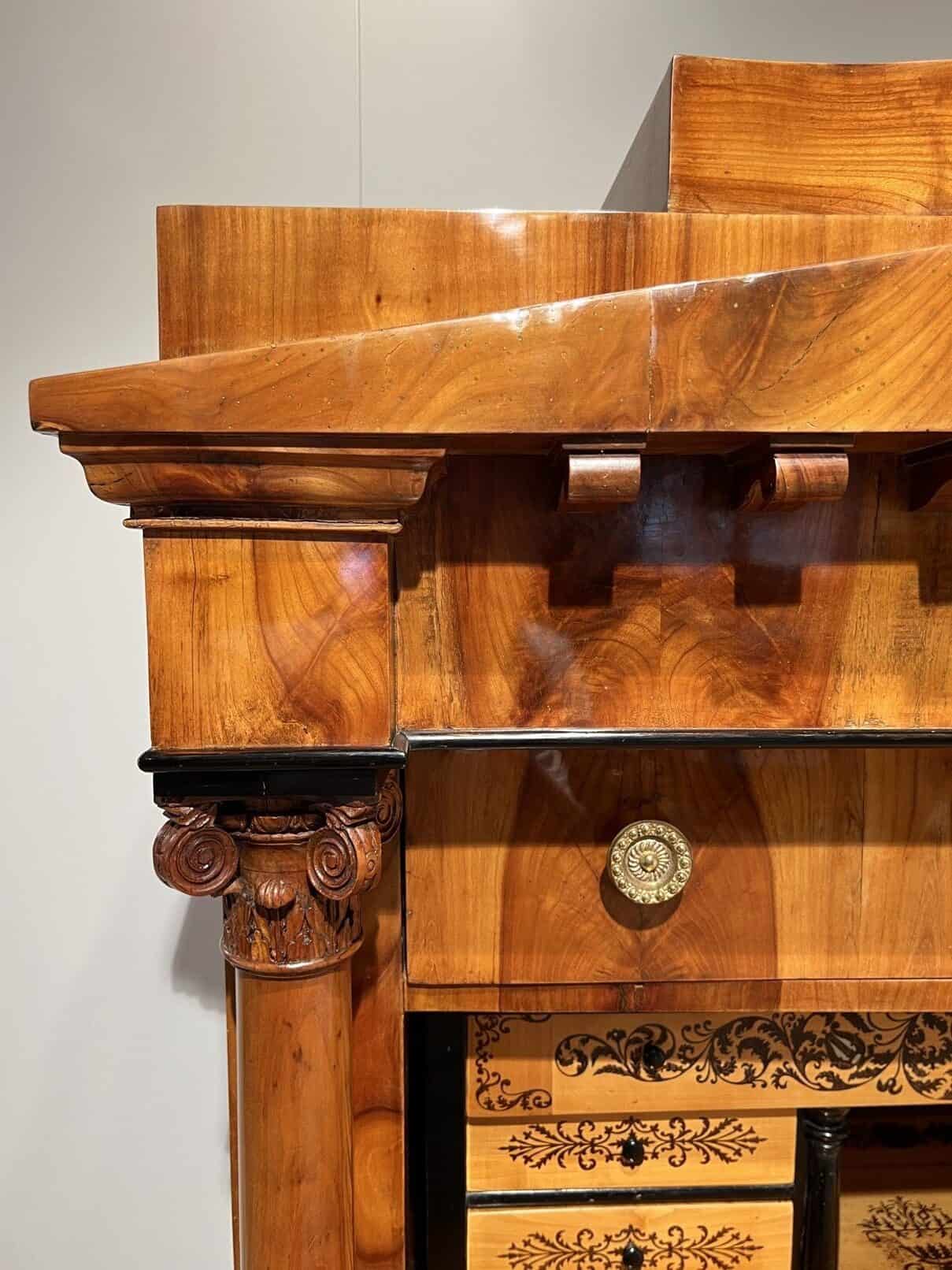 Biedermeier Secretaire, Cherry Veneer, Inlays, Brass, South Germany circa 1830 - Image 7