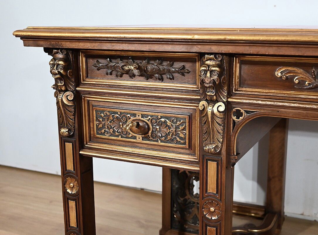 Italian Renaissance Study and Desk - Desk Front Left Carving - Styylish