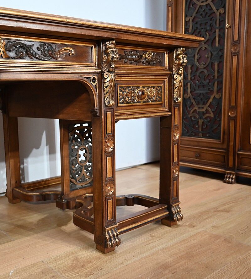 Italian Renaissance Study and Desk - Desk Front Right Carving - Styylish